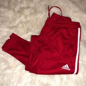 Red 3 stripe adidas track pants size small